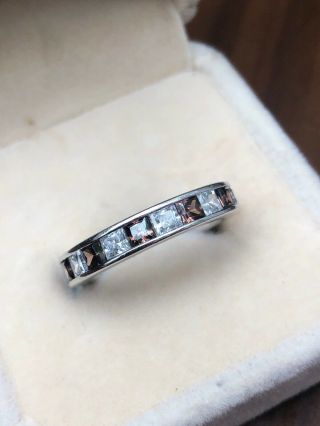 Vintage Red And White Cubic Zirconia Sterling Silver Eternity Band Size 6.  75