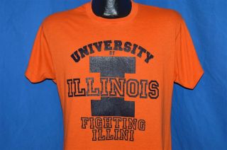 Vintage 80s University Of Illinois Fighting Illini Orange Soft T - Shirt College L