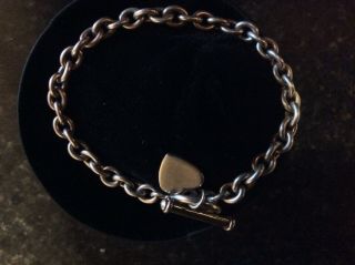 Ladies Vintage Solid Silver T Bar Bracelet With Heart Charm.