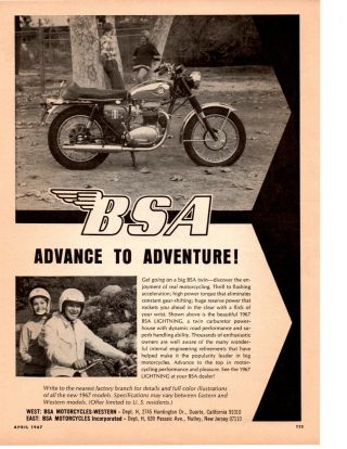 1967 Bsa Lighting Motorcycle Print Ad