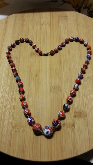 Vintage Murano Glass Multi Colored End Of Day Graduated Bead Necklace 25 1/2 " L