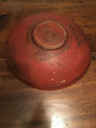 Early Large Wooden Dough Bowl Old Red Paint