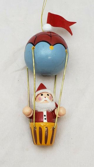 Vintage Wooden Christmas Santa In Hot Air Balloon