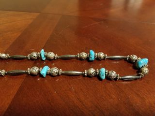 Vintage Estate Native TURQUOISE Nugget Necklace SILVER Bench Beads Rose 26 grams 2
