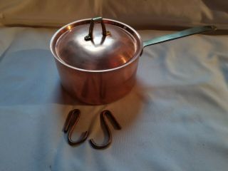 Vintage Revere 2 Quart Copper Pan With Lid And 2 Hooks For Hanging