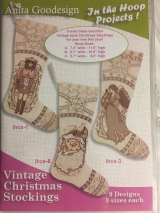 Vintage Christmas Stockings In The Hoop Embroidery Machine Anita Goodesign Cd