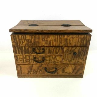 Japanese Antique Lidded 4 Drawer Tansu Mulberry Zelkova Wood Haribako Sewing Box