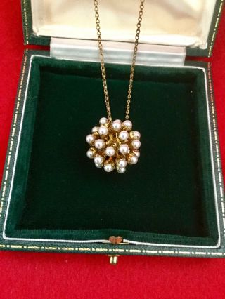 Vintage Pearl Cluster Necklace Pendant With Chain Costume Jewellery 50s Atomic.