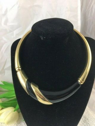 Vintage Signed Napier 80’s Gold Tone Black Statement Collar Necklace Jewelry