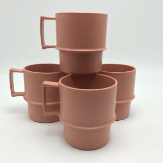 4 Vintage Tupperware Stacking Coffee Cups Mugs 1312 Pink Mauve Usa