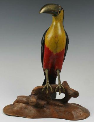 Vintage Dara International 1983 Polychrome Wood Brass Toucan Bird Sculpture Vcb