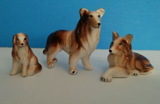 Vintage Sheltie Shetland Sheepdog Mini Figurines Set Of 3 Bone China Japan Euc