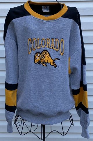Vintage Xl Colorado Buffaloes Long Sleeve Sweat Shirt Yellow And Black One