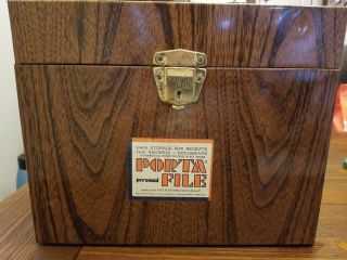 Vintage Porta File Metal Document Holder Box By Ballonoff Wood Grain W/ Key