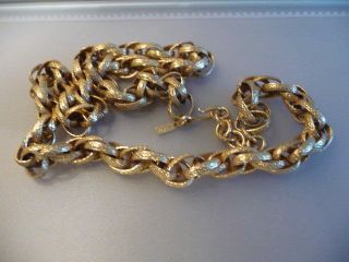Vintage Signed Monet Textured Double Link Gold Tone Necklace 29 " Beauty