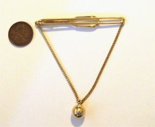 Vintage Swank Tie Bar Clip And Chain Gold Tone With Gold Tone Ball