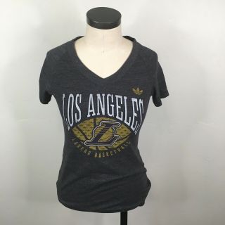 Adidas Los Angeles Lakers Womens Graphic Tee T Shirt Sz Medium Gray V Neck La