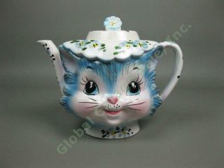 Vintage 1950s Lefton Miss Priss Kitty Cat Teapot 1516 4 - Cup Floral Ceramic Pot