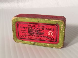 Vintage Umc Union Mettalic Cartridge 22 Short - Great 2 Piece Ammo Box