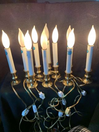 Set - 10 Vintage Electric Window Brass Candlesticks Lamps Christmas W/bulbs 10” T