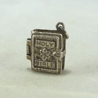 A,  Vintage Sterling Silver Holy Bible Opens To Lords Prayer Verse Bracelet Charm