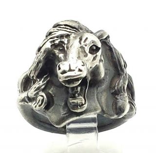 Vintage Horse Head Fine 3d Design Sterling Silver 925 Ring 16g Sz6.  5 M4772
