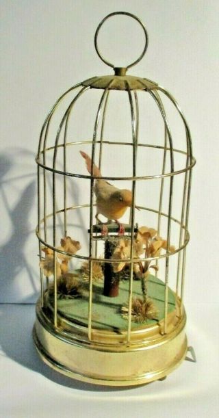 Vintage Mechanical Singing Bird In Cage Plays Feed The Bird
