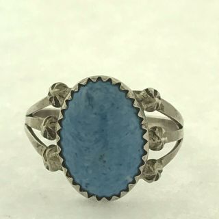 Vintage 925 Sterling Silver Blue Cabochon Stone Ladies Dome Ring Size 8.  25