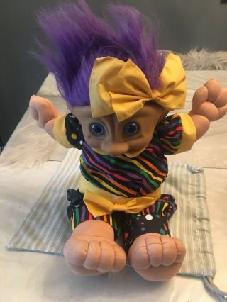 Vintage Large Treasure Troll Sof Body Doll - Purple Hair/blue Eye 16 "