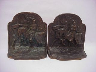 Vintage Hubley Cast Iron Bronze Finish Crusades Bookends 246 Crusaders Knights