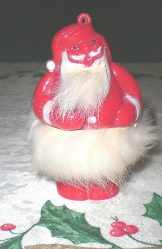 Vintage Plastic Santa Ornament With Fur 1950 
