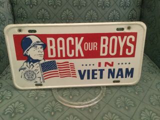 Vintage Back Our Boys In Vietnam American Legion Vehicle Car License Plate Tag