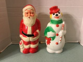 Vtg Santa (union Products) & Frosty Snowman (empire) 13” Plastic Lighted Blow Molds