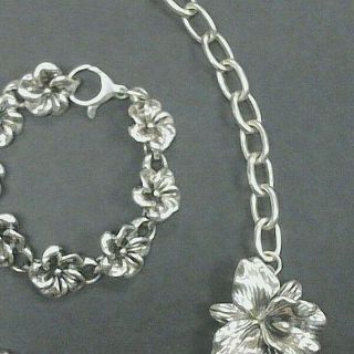 Unique Vintage Sterling Silver Flower Design Necklace and Bracelet Set JJ09 3