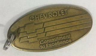 Vintage Chevy Chevrolet Commitment To Excellence Brass Car Key Ring Fob Chain
