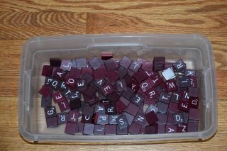 Set,  Of 190 Scrabble Tiles Maroon Red Burgundy Vintage Letters Arts And Crafts