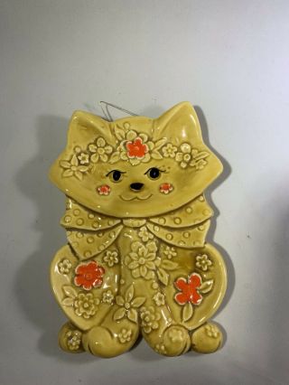 Vintage Retro Ceramic Wall Flower Cat Trivet Made In Japan Gift Gallery