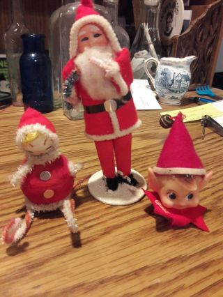 (3) Vintage Paper Mache Santa Claus,  Elf,  Etc - - Made In Japan