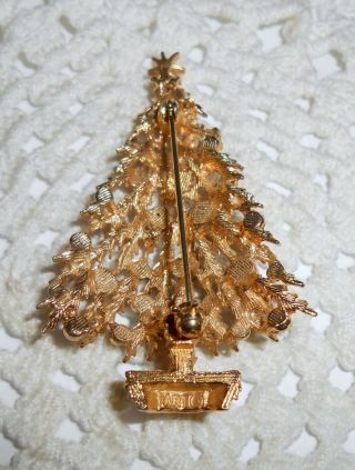 Vintage Signed ART Rhinestone CHRISTMAS TREE Brooch Pin Gold Tone C40 3