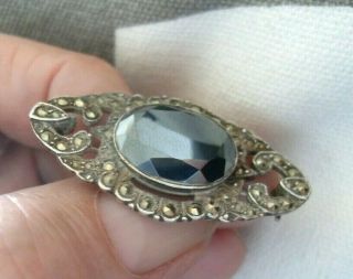 Sterling Silver & Marcasite Haematite Brooch Stunning Art Deco Styling Vintage