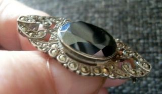 STERLING SILVER & MARCASITE HAEMATITE BROOCH Stunning Art Deco styling vintage 3