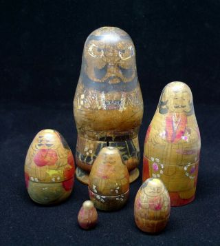 Antique Vintage Russian Or Japanese Matryoshka Nesting Wooden Dolls