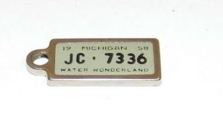 1958 Vintage Michigan Disabled American Veteran Key Chain Mini License Plate Fob