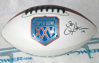 Jeff Hostetler Signed York Giants Bowl Xxv Logo White Panel Football