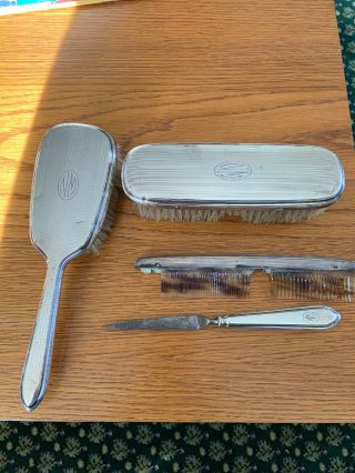 Vintage Gorham B5 - 29 & 18 Sterling Silver 4 Piece Vanity Set Brush Nail & Comb