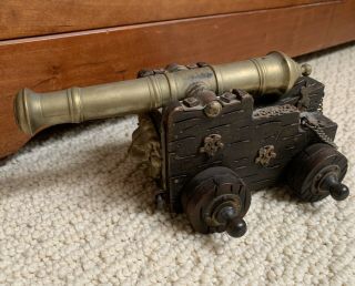 Vintage Signal Cannon And Wooden Lion Cart Highly Decorated