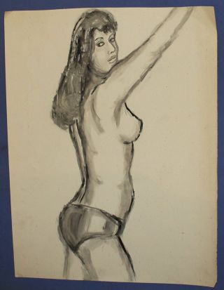 Vintage nude girl portrait watercolor painting 2