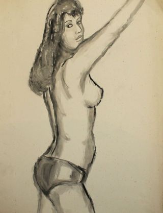 Vintage nude girl portrait watercolor painting 3