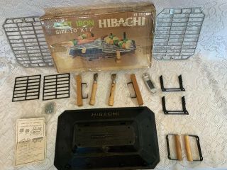 Vintage Cast Iron Hibachi Bbq Grill Taiwan 10x17 Box