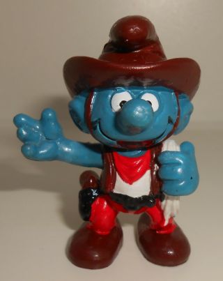 Peyo Vintage Smurf Cowboy Smurf With White Rope 20122 1981